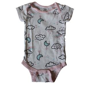 Gerber Onesies Baby Girl Cloud Moon Rainbow Bodysuit Pink Trim 3-6M White